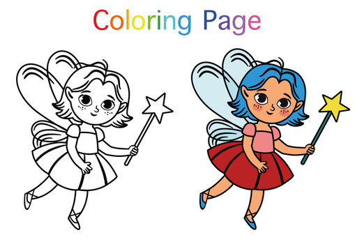 Painting activity for children. Cute fairy character. Vector Illustration.
