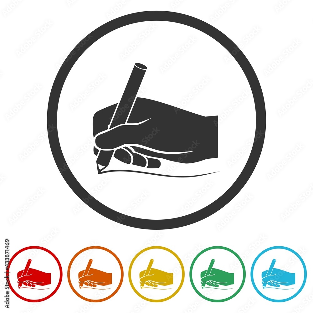 Poster write by hand ring icon isolated on white background color set