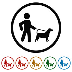 Dog walker glyph ring icon color set