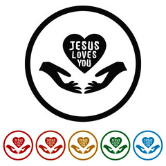 JESUS LOVES YOU sign ring icon color set