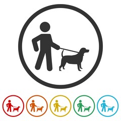 Dog walker glyph ring icon color set