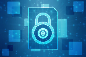 Closed Padlock on technology background, Technology security concept. Modern safety digital background. Lock Protection system, Cyber Security or internet network protection