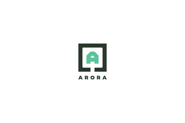 Letter A Green box logo for company