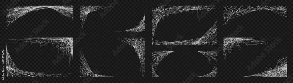 Wall mural spider web. cobweb scary frames. realistic arachnid net borders. spooky halloween background. isolat