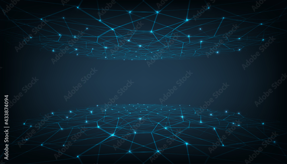 Poster Connection structure background.Point connect line design on dark blue background.Network connection technology concept.