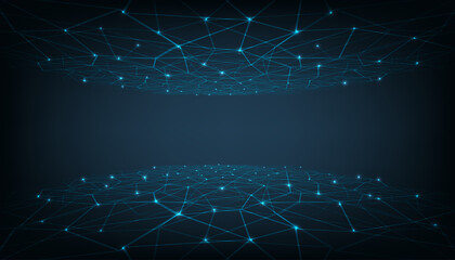 Connection structure background.Point connect line design on dark blue background.Network connection technology concept.
