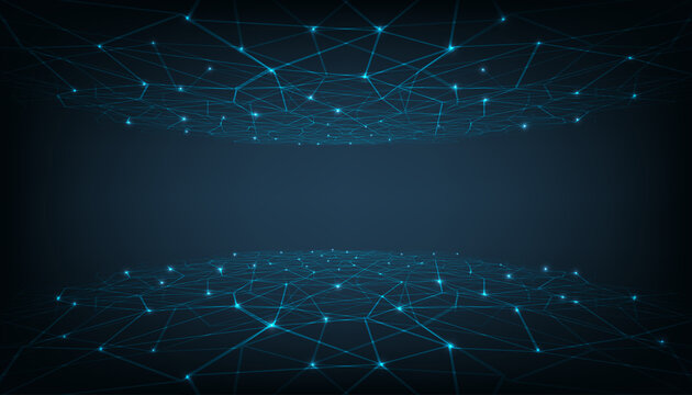 Connection structure background.Point connect line design on dark blue background.Network connection technology concept. © Chor muang