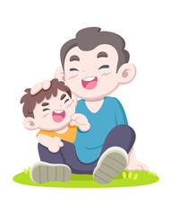 Father and son cartoon illustration