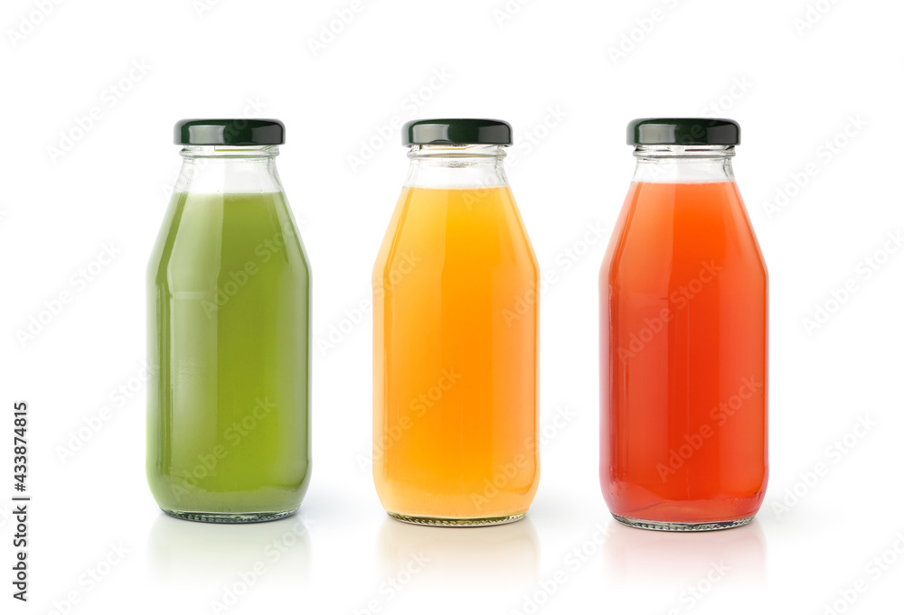 Wall mural Vegetable and fruits juice isolated on white background.