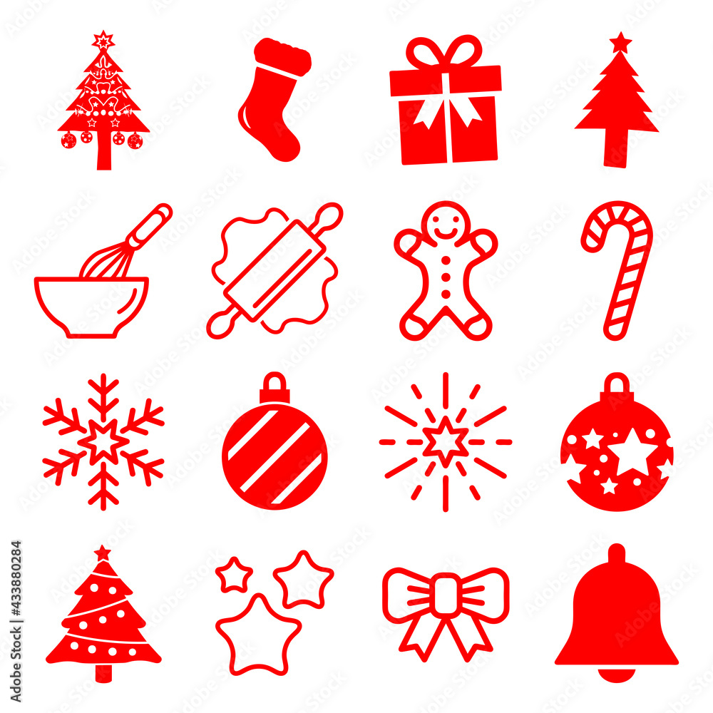 Poster snvi9 setnewvectorillustration snvi - 16 red christmas icons . vector set . line filled version . si