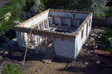 Building house with aerated concrete brick walls.  Kiev Region,Ukraine