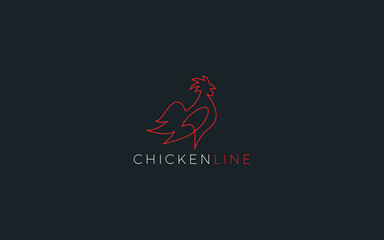 Chicken logo forms with simple lines in red color 