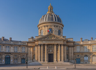 Paris, France - 05 02 2021: View of the Institut de France from the Pont des Arts