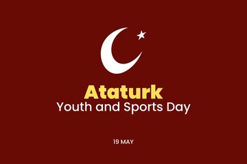 Turkish Commemoration of Ataturk, Ataturk Youth, and Sports Day vector illustration. Turkey national flag. 