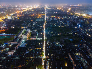 Aerial photography of the night view of Dongguan Street in Yangzhou