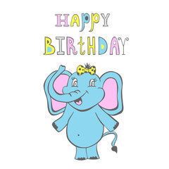 Color universal fesive birthday jpg print. Congratulatory children's design template with funny animal  for card, gift, poster, t shirt. Inscription 