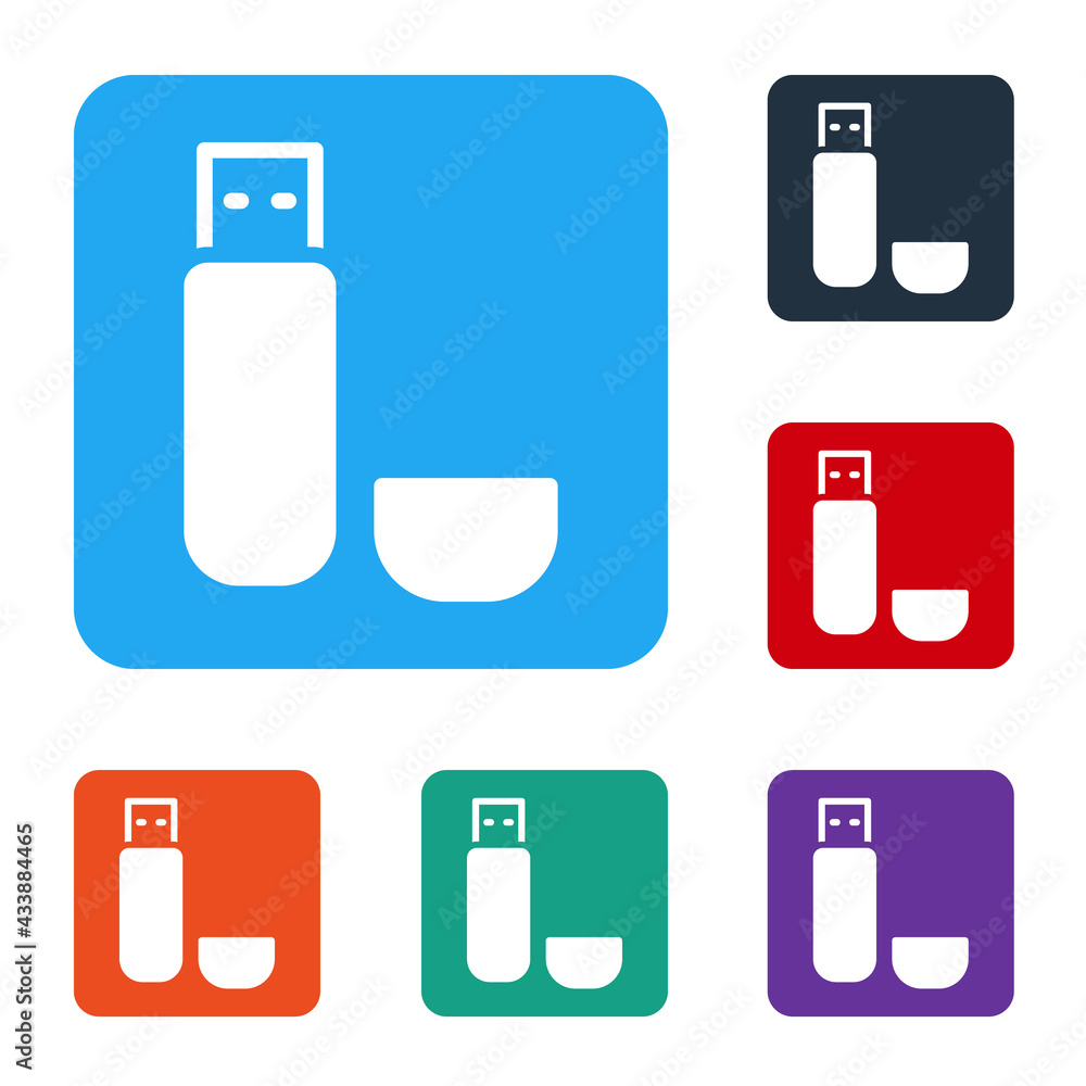 Aufkleber white usb flash drive icon isolated on white background. set icons in color square buttons. vector i