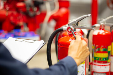 Engineer checking Industrial fire control system,Fire Alarm controller, Fire notifier, Anti...