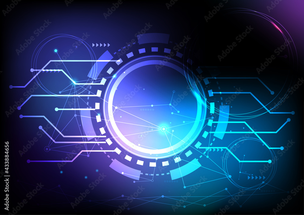Poster abstract molecule connection technology concept. future cyberspace vector background. line dot blue 