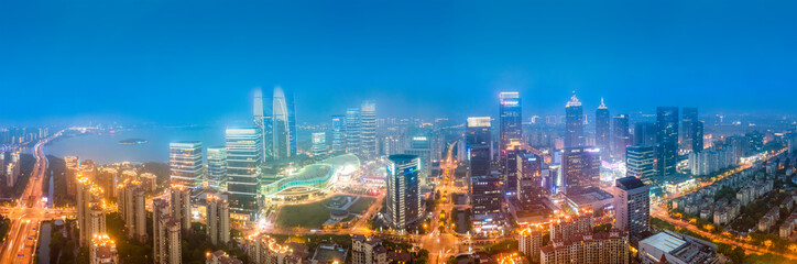 Aerial photography of Suzhou Jinji Lake CBD urban architecture night view