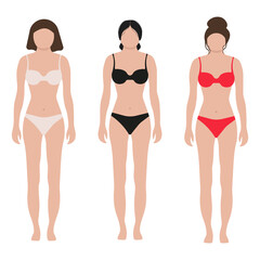  Women Bodies Shape. Flat Design. Vector Illustration
