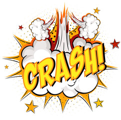 Word Crash on comic cloud explosion background