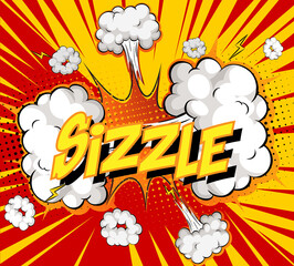 Word Sizzle on comic cloud explosion background