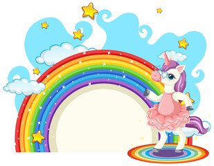 Unicorn cartoon character with rainbow isolated on white background