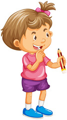 Little girl cartoon character holding a pencil