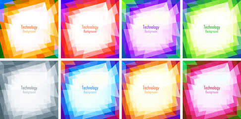 Colorful bright geometric backgrounds set. Vector patterns. Geometric frames collection.