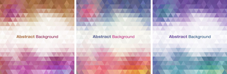 Colorful bright geometric backgrounds set. Triangular patterns collection. Vector illustration.