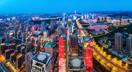 Fototapeta na wymiar Aerial photography of Jinan Jingshi Road CBD night view