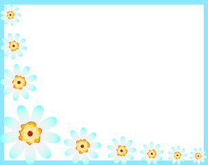 Vector frame with orange and light blue chamomile flowers 