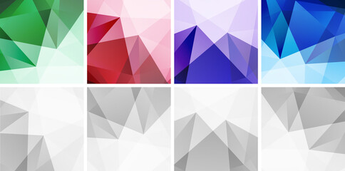 Colorful abstract geometric backgrounds set. Technology patterns. Grey light triangular background. Vector illustration