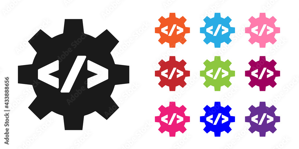 Wall mural black web design and front end development icon isolated on white background. set icons colorful. ve