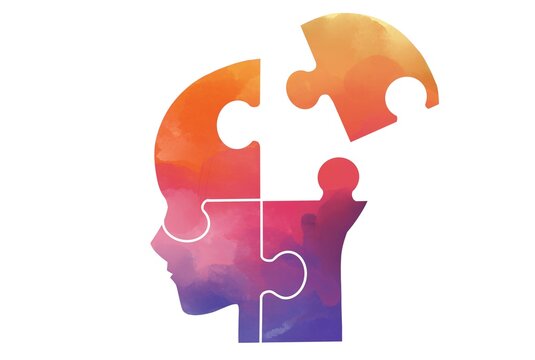 recommend clip art: Human head watercolor  painting with missing  jigsaw puzzle on white background,mental health, illness ,brain development ,medical treatment  concept,