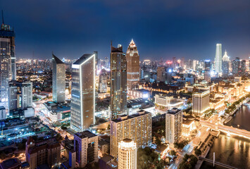 Fototapeta premium Aerial photography of Tianjin city scenery at night
