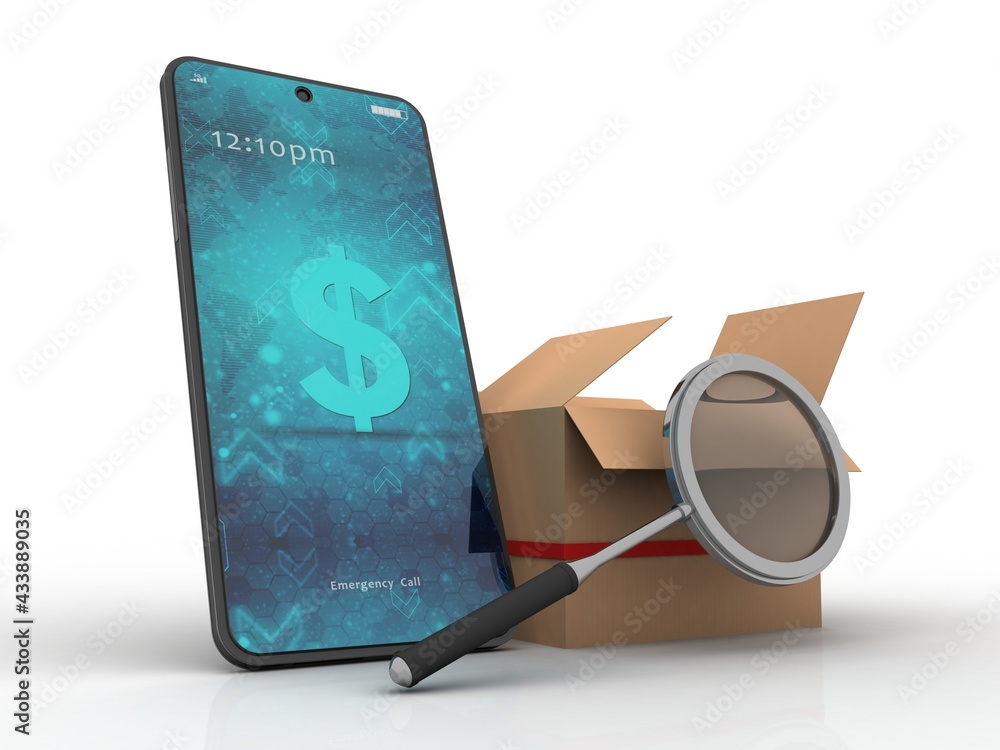 Poster 3d rendering mobile phone with card box