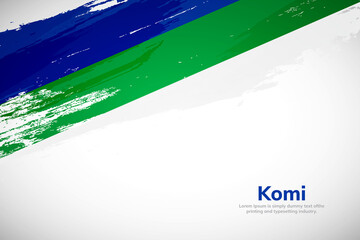 Brush painted grunge flag of Komi Republic country. Hand drawn flag style of Komi Republic. Creative brush stroke concept background