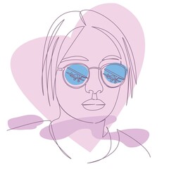 girl with glasses with airplane reflection