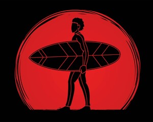 Man Surfer Surfing Sport Action Cartoon Graphic Vector