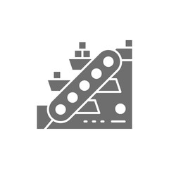 Vector metallurgy conveyor, mining industry gray icon.