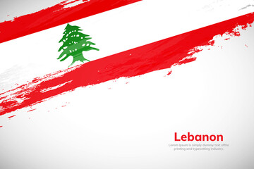 Brush painted grunge flag of Lebanon country. Hand drawn flag style of Lebanon. Creative brush stroke concept background