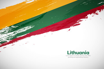 Brush painted grunge flag of Lithuania country. Hand drawn flag style of Lithuania. Creative brush stroke concept background
