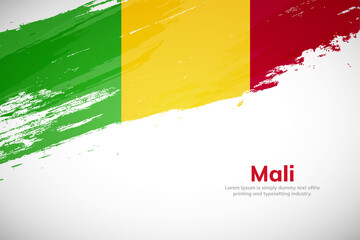 Brush painted grunge flag of Mali country. Hand drawn flag style of Mali. Creative brush stroke concept background