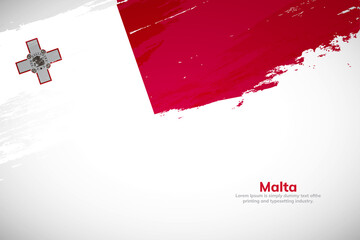 Brush painted grunge flag of Malta country. Hand drawn flag style of Malta. Creative brush stroke concept background