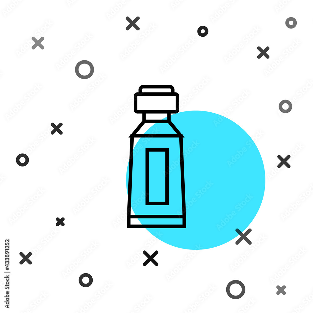 Poster black line tube of toothpaste icon isolated on white background. random dynamic shapes. vector