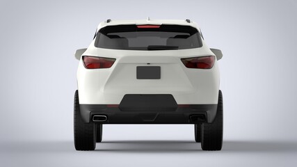 Obraz na płótnie Canvas Back view white premium city crossover universal brand-less generic SUV concept car isolated on brown background 3d render image