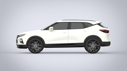 Obraz na płótnie Canvas Side view white premium city crossover universal brand-less generic SUV concept car isolated on brown background 3d render image