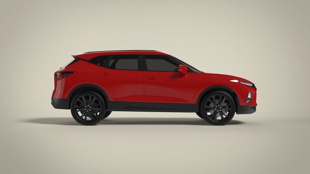 Side view red premium city crossover universal brand-less generic SUV concept car isolated on brown background 3d render image